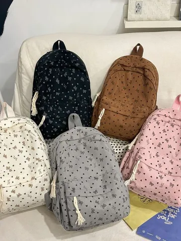 Zaino Stile Coreano Carino con Stampa Fiocco Grande Capacità per Scuola Casual Zaino Giornaliero per Donne