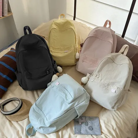 Zaino in Nylon Tinta Unita Stile Giapponese Ins Grande Capacità Borsa Scolastica Viaggio per Donne