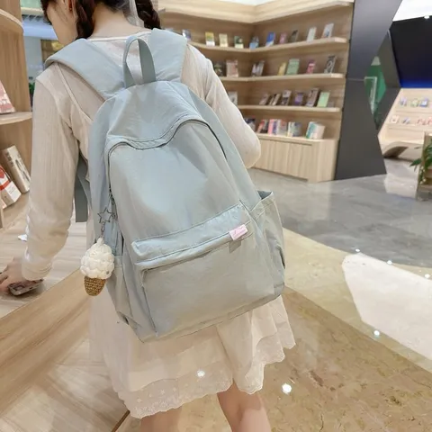 Zaino in Nylon Tinta Unita Stile Giapponese Ins Grande Capacità Borsa Scolastica Viaggio per Donne