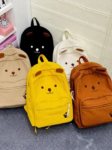 Zaino in Nylon Casual con Orecchie da Orso e Stampa Zampa per Studenti e Donne Viaggi Giornalieri