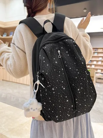 Stile Coreano Carino Stampa Stella Zaino in Nylon Casual Borsa da Studente Grande Capacità Viaggio Daypack Con Pendente in Peluche