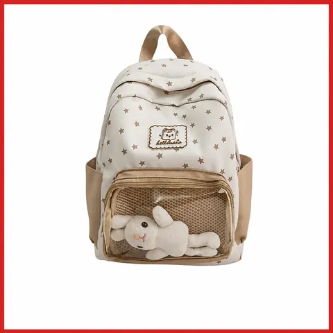 Zaino in Nylon con Stampa Stellata Stile Ins Con Tasca Trasparente Borsa da Scuola Casual Per Donne Studenti Viaggio Daypack