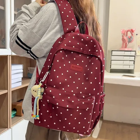 Zaino A Pois Dolce In Stile Coreano Da Donna Grande Capienza Zaino Scolastico Casual Per Studenti Moda Carino Borsa Da Viaggio