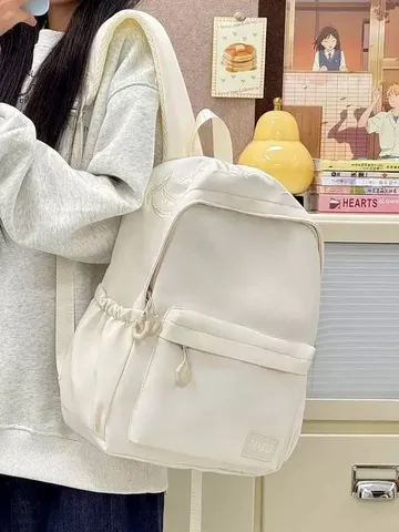 Zaino Casual in Nylon Stile Ins per Donne Uomini Grande Capacità Borsa da Scuola Moda Commuter Cartella Colore Unito