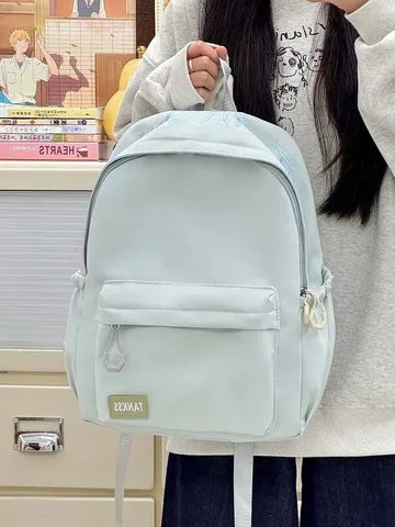 Zaino Casual in Nylon Stile Ins per Donne Uomini Grande Capacità Borsa da Scuola Moda Commuter Cartella Colore Unito