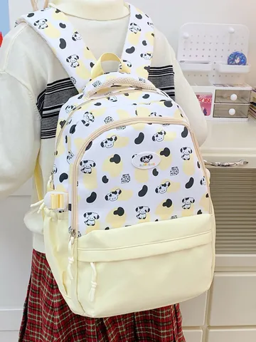 Zaino Casual di Grande Capacidad per Studenti con Stampa di Cucciolo di Cartone Animato Stile Ins Giapponese per Donne