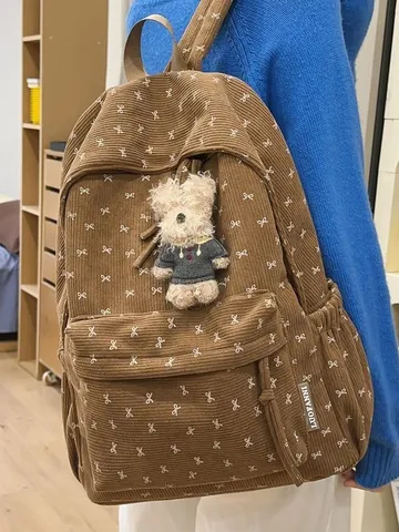 Zaino Casual da Donna in Nylon Stampa Fiocco Carino Stile Universitario Borsa da Scuola Grande Capacità