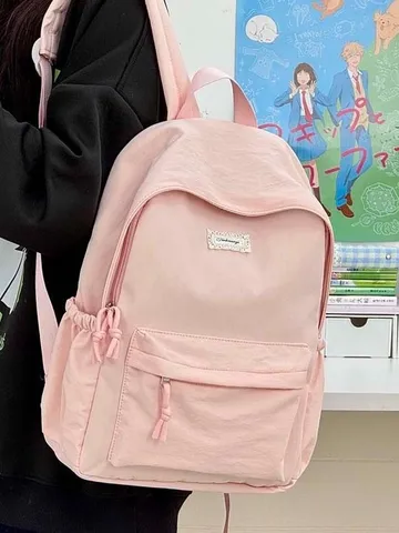 Zaino Casual in Nylon da Donna Grande Capacità Borsa Scolastica Moda Tinta Unita Viaggio