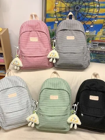 Zaino Casual in Nylon Minimalista per Donna Grande Capacita Borsa Scolastica per Studenti Tinta Unita Moda Versatile Viaggio