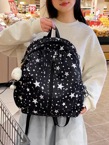 Zaino in Nylon con Motivo a Stella Stile Coreano Zainetto Scolastico Casual Carino Viaggio Quotidiano per Donne e Studenti