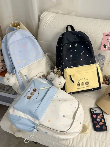 Zaino con Stella Cartoon Ins Coreano Grande Capacità Zaino Scolastico in Nylon Casual per Donna Studente Zainetto per Commutazione