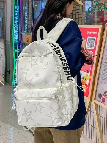 Grande Capacità Nylon Zaino Casual Per Donne Studente Zainetto Stampa Stelle Moda Viaggio Daypack