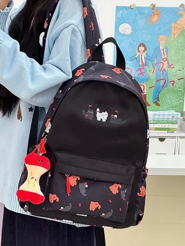 Zaino con Stampa di Gattino Cartoon Ins Giapponese Carino Borsa Scolastica per Studenti Grande Capacità Casual