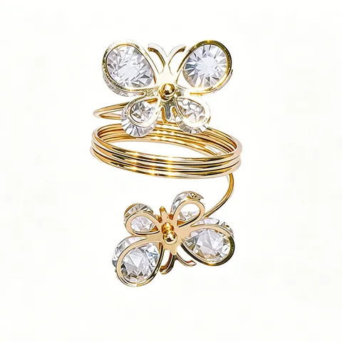 Gold Butterfly Napkin Rings Metal Rhinestone Napkin Holder Table Decor For Wedding Party Banquet Dining Table Setting