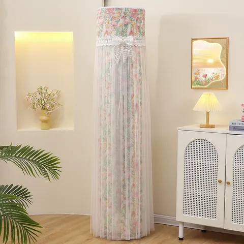 Floral Lace Cylinder Air Conditioner Cover Dustproof Protective Sleeve For Standing Units Pastoral Style Vertical AC Guard