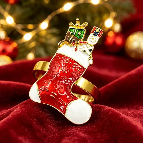 Christmas Boot Napkin Ring Metal Enamel Red White Holiday Table Setting Hotel Dinner Party Decor Napkin Buckle