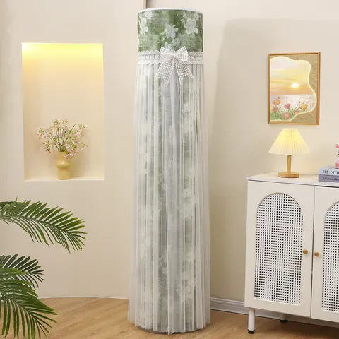Floral Lace Cylinder Air Conditioner Cover Dustproof Protective Sleeve For Standing Units Pastoral Style Vertical AC Guard