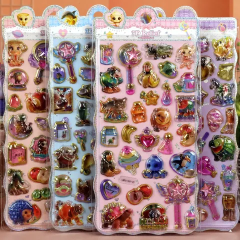 Relief Kristal Epoxy Sticker Schattig Dier Toverstaf DIY Decoratieve Briefpapier Sticker Voor Scrapbook
