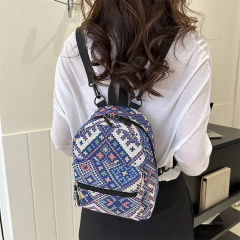 Damen Mini Ethno Rucksack Geometrisches Muster Nylon Casual Täglich Reise Kleiner Daypack Bag Für Frauen Mädchen Sommer 2024 Mode