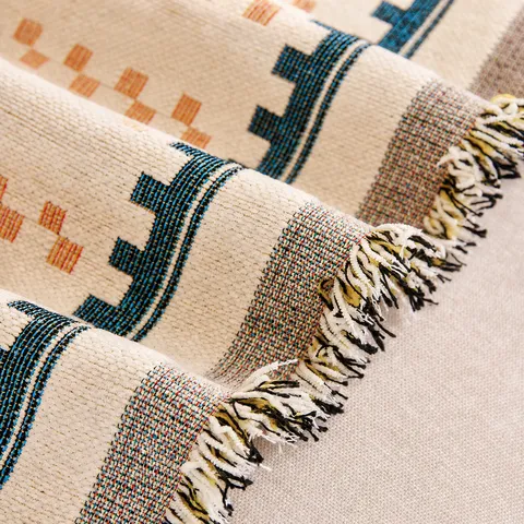 Nordic Bohemian Chenille Sofa Cover Blanket Geometric Ethnic Pattern Woven Throw With Tassel Fringe Multi-Functional Sofa Protector