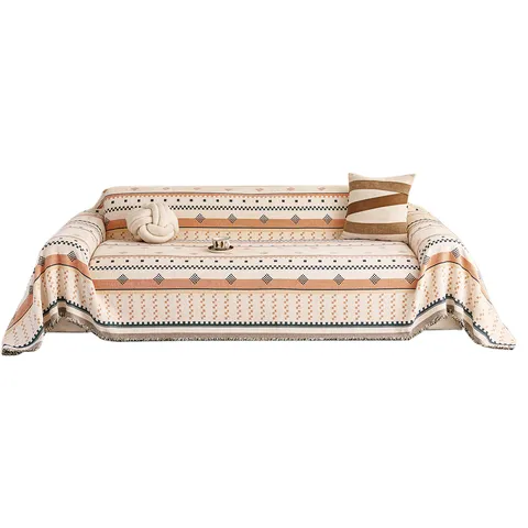 Nordic Bohemian Chenille Sofa Cover Blanket Geometric Ethnic Pattern Woven Throw With Tassel Fringe Multi-Functional Sofa Protector