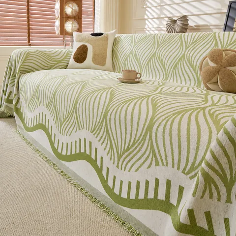 Vintage Chenille Sofa Cover Blanket Woven Wave Pattern Tassel Decorative Throw Anti-Cat Scratch Furniture Protector For Living Room