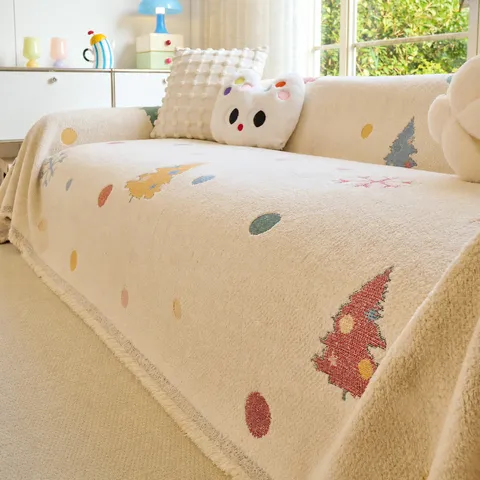 Chenille Cartoon Sofa Cover Anti-Cat Scratch Sofa Blanket Four Seasons Universal Sofa Towel Tassel Print Home Decor