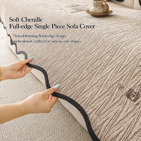 Coussin de Canapé en Chenille Antidérapant Motif Sac de Chance Dessin Animé Housse de Canapé Anti-Griffures pour Salon Décoration