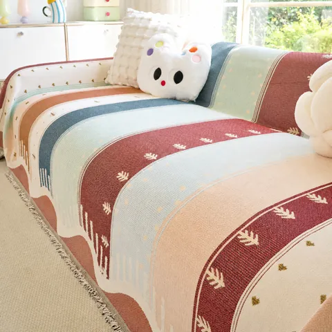 Dopamin Chenille Sofabezug Regenbogen Gestreift Boho Decke Für Sofa Kratzfest Für Katzen Rutschfest Sofahandtuch Möbelschutz