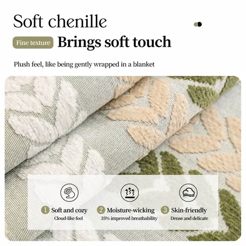 Französisch Vintage Chenille Sofakissen Rutschfeste Abdeckung Blattmuster Quastenkante Universal Sofahandtuch Schutzpolster