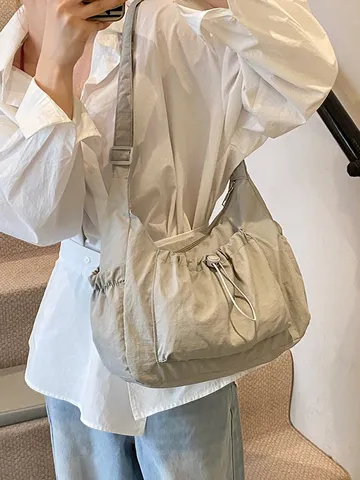 Korean Style Fashion Nylon Drawstring Shoulder Bag Lightweight Large Capacity Crossbody Bag Casual Commuting Backpack Women Bag
