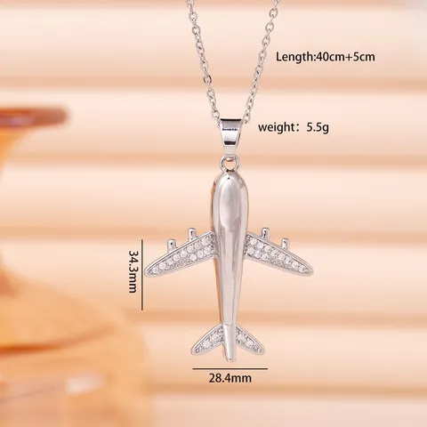 Hip-Hop Airplane Pendant Necklace For Women Men Gold Silver Plated Copper Zirconia Pave Airplane Clavicle Chain Jewelry Gift