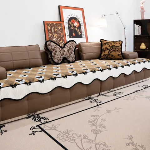 Non-Slip Chenille Sofa Cover Cushion For Living Room Universal Retro Butterfly Pattern Furniture Protector Soft Jacquard Sofa Mat
