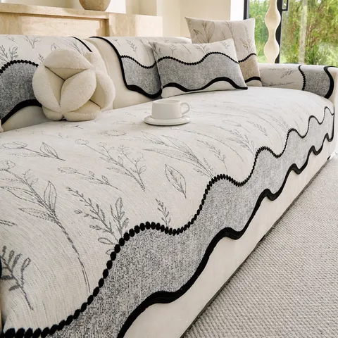 Non-Slip Chenille Sofa Cushion Modern Floral Furniture Protector For Living Room All Season Decorative Sofa Cover Grey