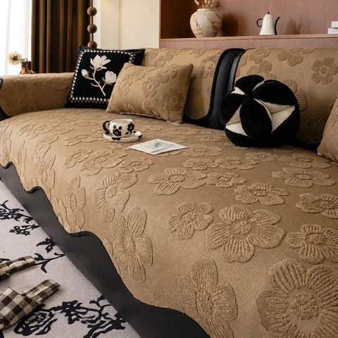 Jacquard Retro Floral Furniture Protector Sofa Throw Cover Chenille Style For Four Seasons Non-Slip Sofa Cushion Slipcover For Living Room Decorative Couch Cover