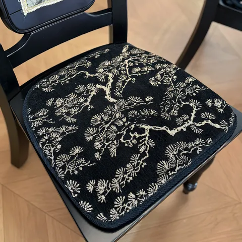 Französischer Vintage Chenille Stuhlauflage Rutschfest Hochelastischer Schwamm Sitzkissen Mittelalterlicher Stil Kiefernzweig Muster Waschbar