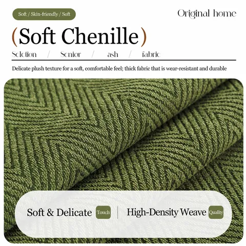 Cojín de Sofá de Chenilla de Lujo Francés Funda de Sofá de Espiga Con Borde de Felpa Cuatro Estaciones Protector de Muebles Antideslizante