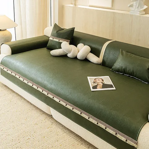 Vintage Green Leather Waterproof Sofa Cover Anti-Scratch Luxury Leather Couch Cushion For Living Room Combination Sofa Home Decor