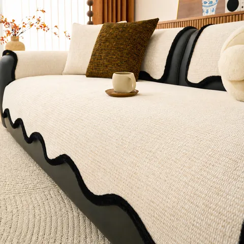 Cream Style Chenille Irregular Sofa Cushion Non-Slip Couch Cover For Four Seasons Home Decor Solid Color Protective Mat