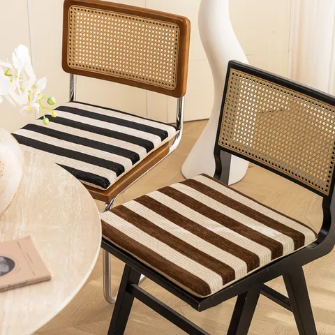 Minimalist Chenille Striped Dining Chair Pad Non-Slip Removable Washable Seat Cushion For Office Home Kitchen Decor Horseshoe Square Round Cushion