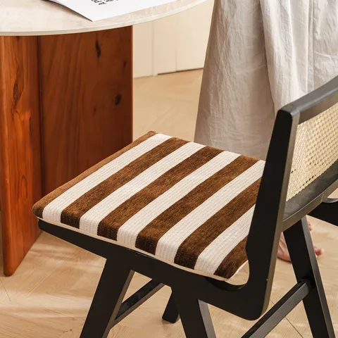 Minimalist Chenille Striped Dining Chair Pad Non-Slip Removable Washable Seat Cushion For Office Home Kitchen Decor Horseshoe Square Round Cushion