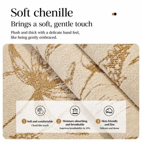 Housse de Coussin de Canapé en Chenille Antidérapante Motif Floral Vintage Bord Festonné Housse de Canapé Universelle pour Salon