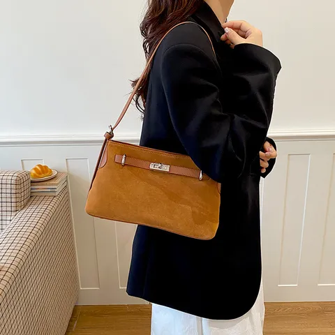 Women Genuine Leather Tote Bag Frosted Large Capacity Commuter Shoulder Crossbody Bag With Metal Lock Clasp Handbag