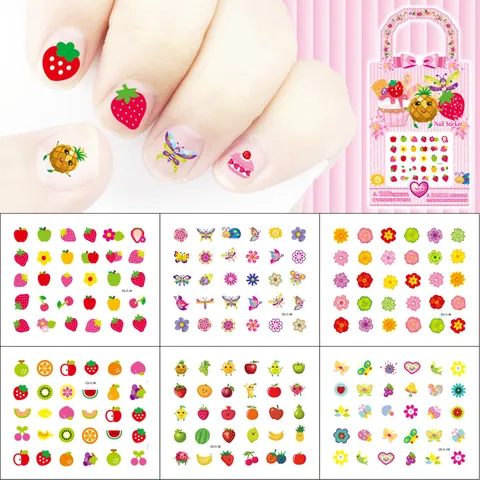 Kinder Cartoon Fruit Bloemen Waterdichte Nagelstickers Schattige Dieren Vlinder Nail Art Decals Voor Meisjes Dagelijkse Decoratie