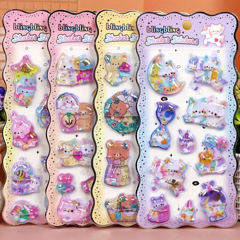 3D Shaker Water Stickers Leuke Cartoon Dieren Foliedruk Glitter Deco Stickers Voor Scrapbooking DIY Dagboek Kinderen Cadeau
