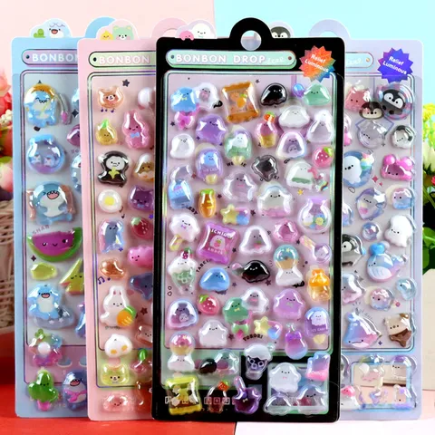 Lichtgevende Relief Sticker Cartoon Schattige Dieren Zeewezens Zelfklevende Decal Decoratieve DIY Schrijfwaren Ambacht