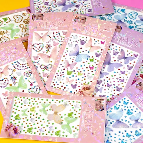 Kleurrijke Vlinder Hart Gezich Lichaam Edelsteen Stickers AB Kristal Strass Zelfklevende Make-up Nail Art Decals Voor Feest