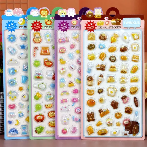 Kinderen 3D Reliëf Cartoon Stickers Schattige Dieren Eten Fruit Decoratieve Stickers Voor Dagboek Scrapbooking Kinderen Kantoorartikelen
