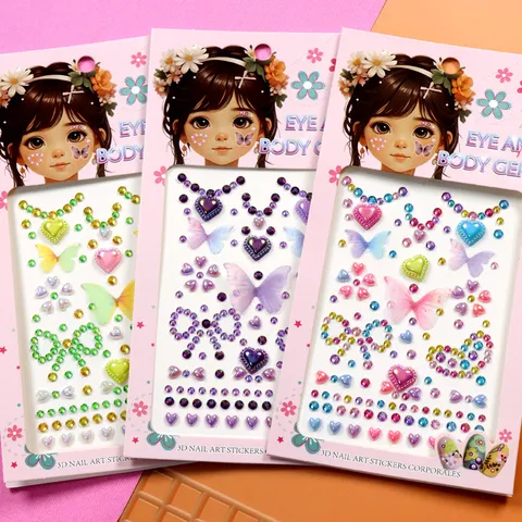 3D Acryl Kristal Vlinder Hart Edelsteen Stickers AB Kleur Kleurrijk Strass Gezichts Lichaam Nail Art Decoratieve Stickers