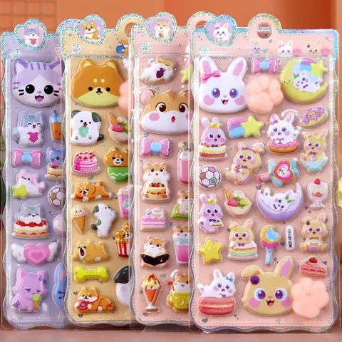 Japanese Schattige Cartoon Dieren Puffy Stickers Verdikte Squishy Relief Stickers Kat Hond Konijn Hamster Kantoorartikelen Decals